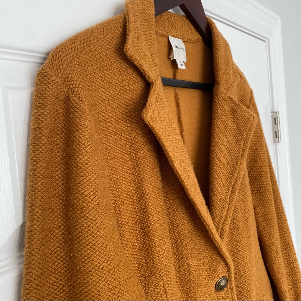 Anthropologie Maeve Textured Single Button Relaxed Blazer - Mustard Brown Size L - Picture 5 of 17